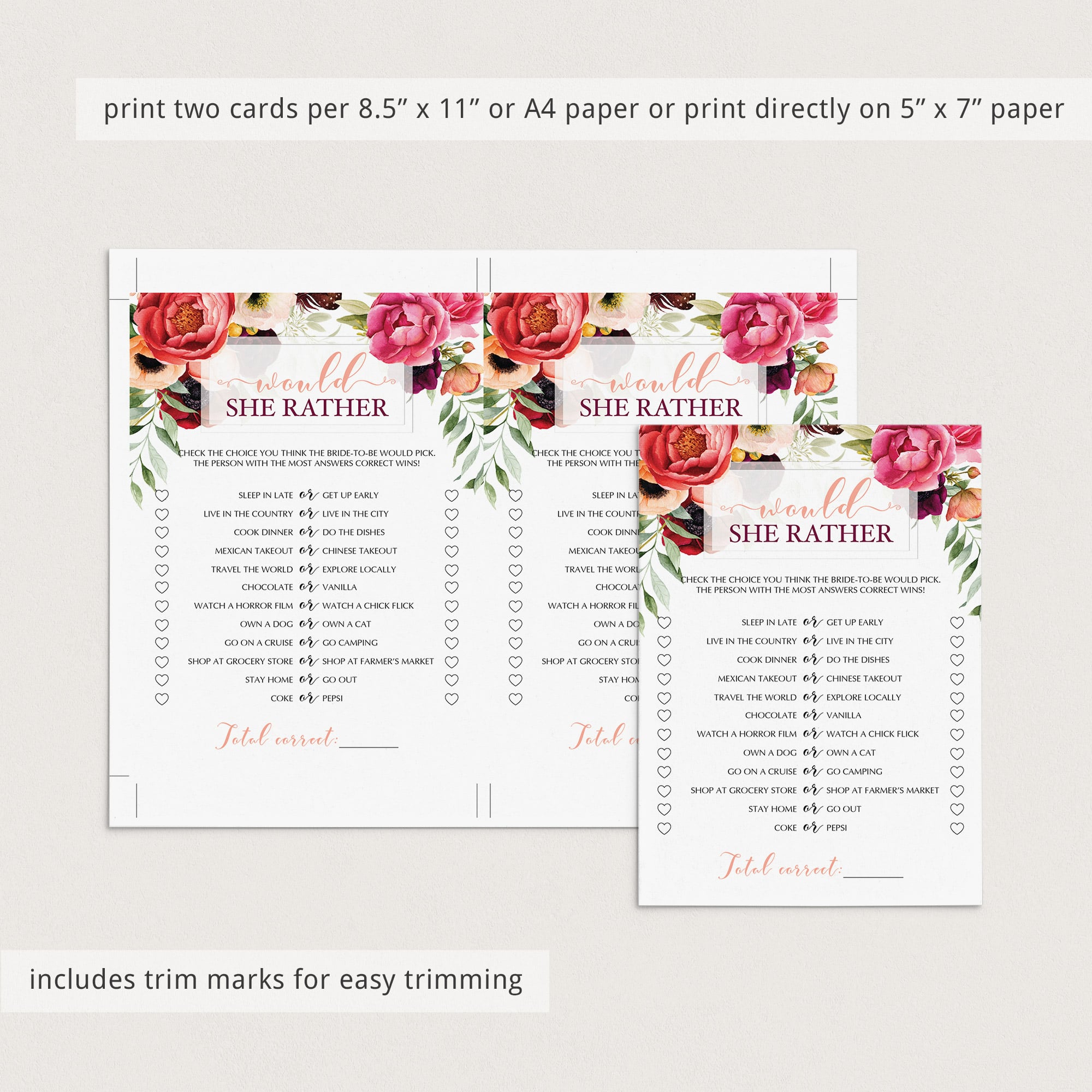 Romantic bridal shower game cards instant download PDF by LittleSizzle
