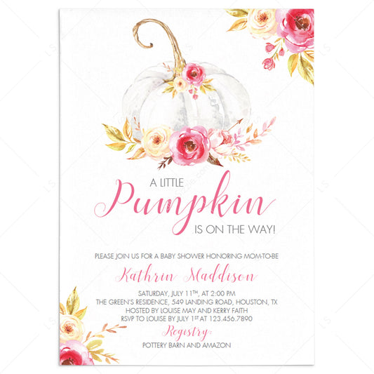 Pumpkin baby shower invitation girl by LittleSizzle