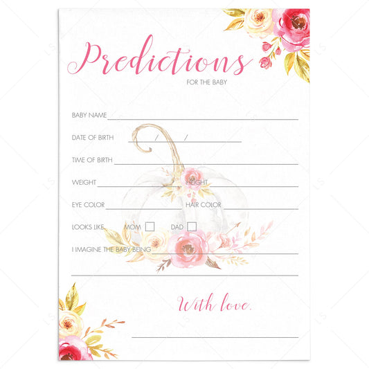 Floral pumpkin baby shower predictions game by LittleSizzle
