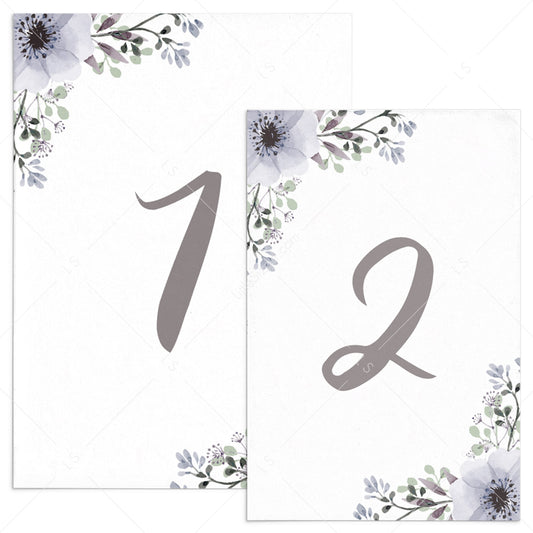 Editable table numbers template with purple flowers by LittleSizzle