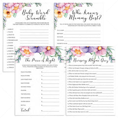 Pink and purple flower baby party games printable by LittleSizzle
