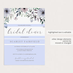 DIY Bridal Shower Invitation Template with Purple Flowers