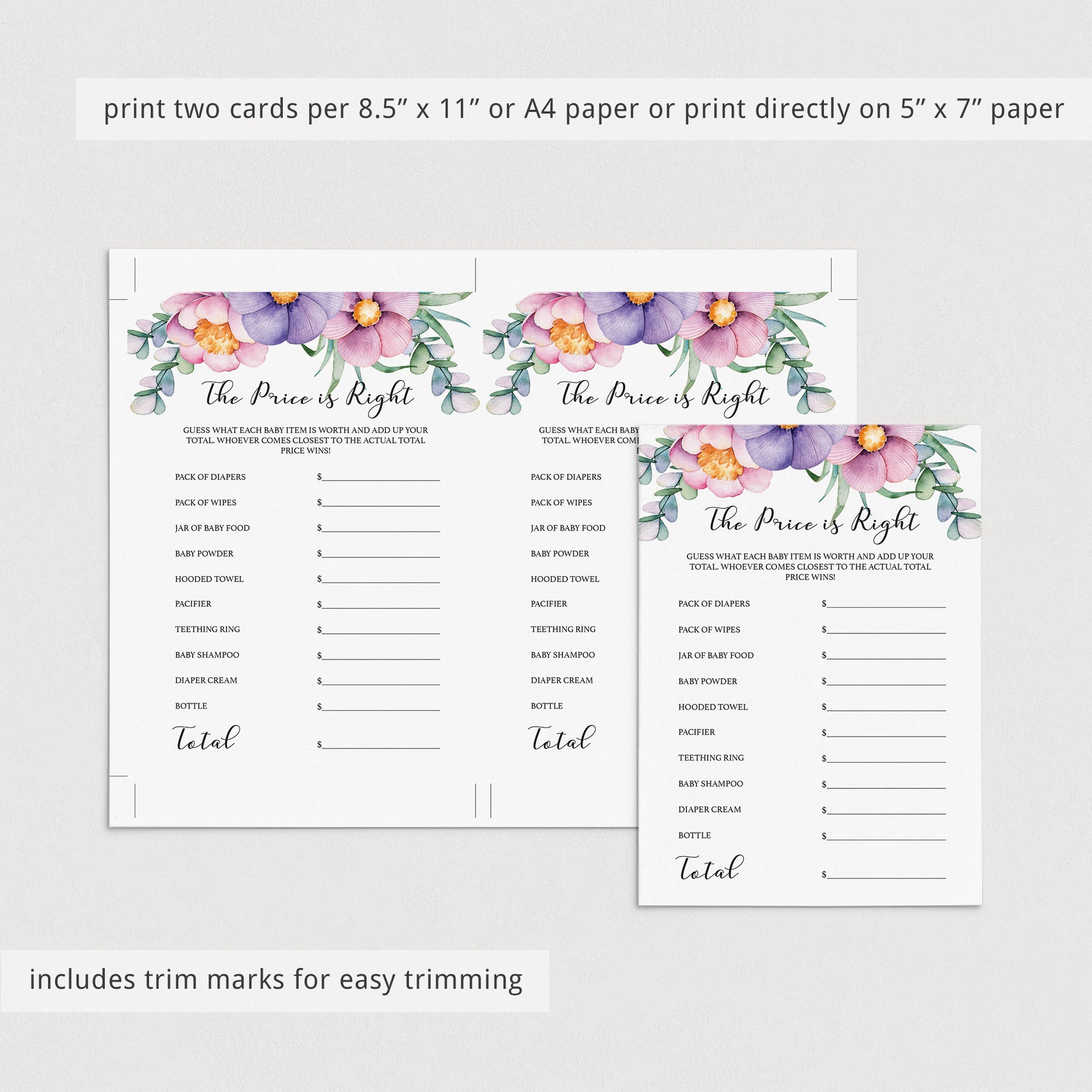 Printable baby sprinkle game with pink and purple flowers by Littlesizzle