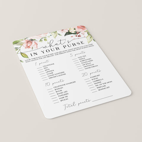 Floral baby shower Purse Hunt game printable | Instant download ...