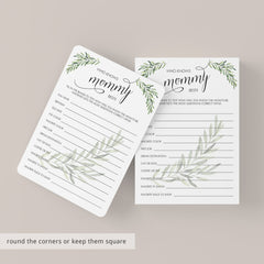 Greenery Who Knows Mommy Best Game for Baby Shower