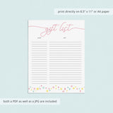 Printable guest and gift list for pink shower by LittleSizzle