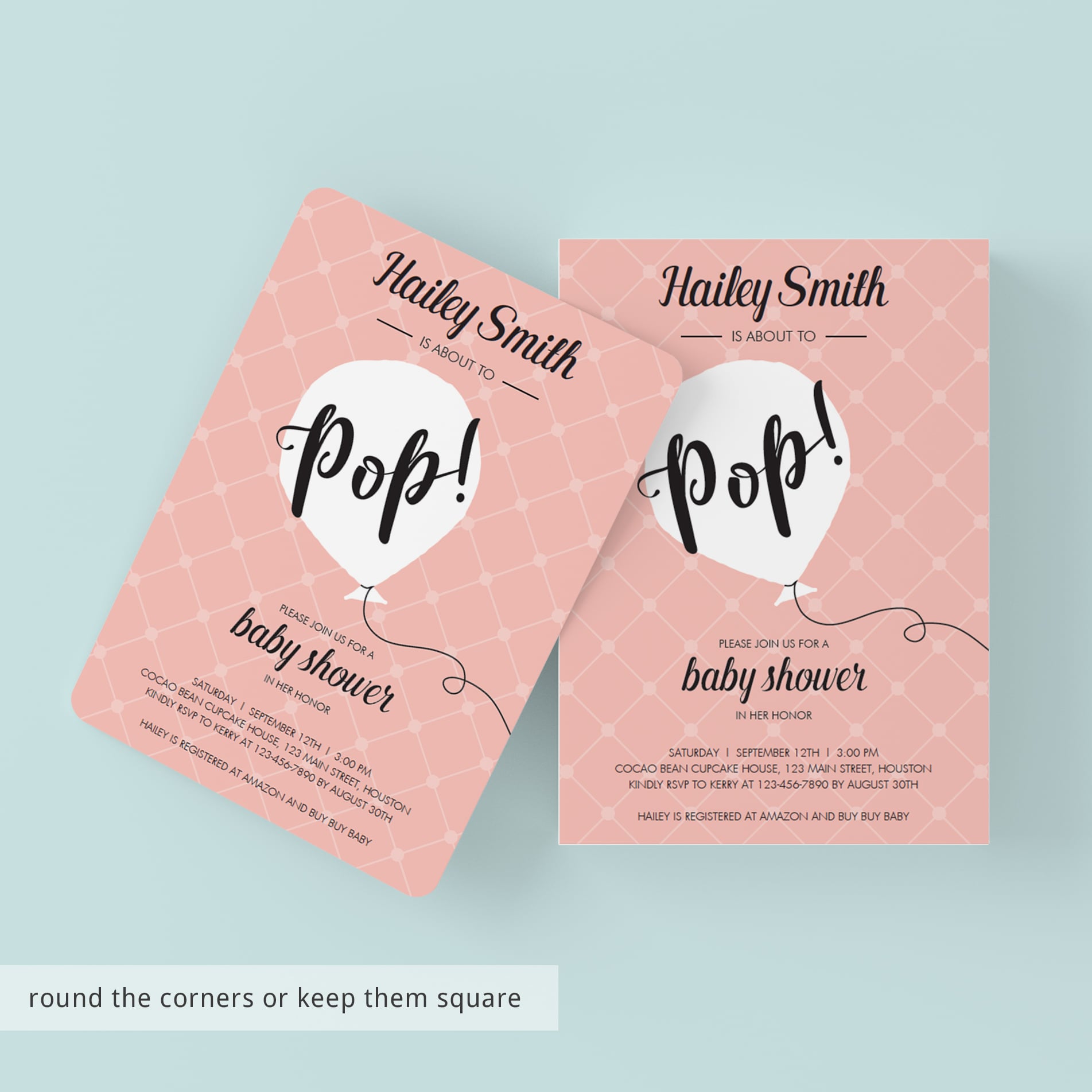Girl baby shower invitation template she's about to pop by LittleSizzle