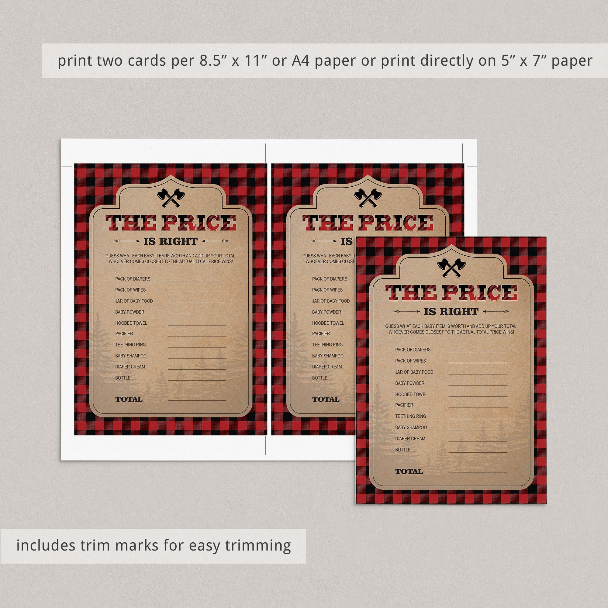 Guess the price baby shower game lumberjack theme by LittleSizzle