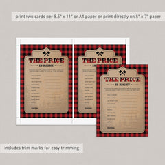 Guess the price baby shower game lumberjack theme by LittleSizzle