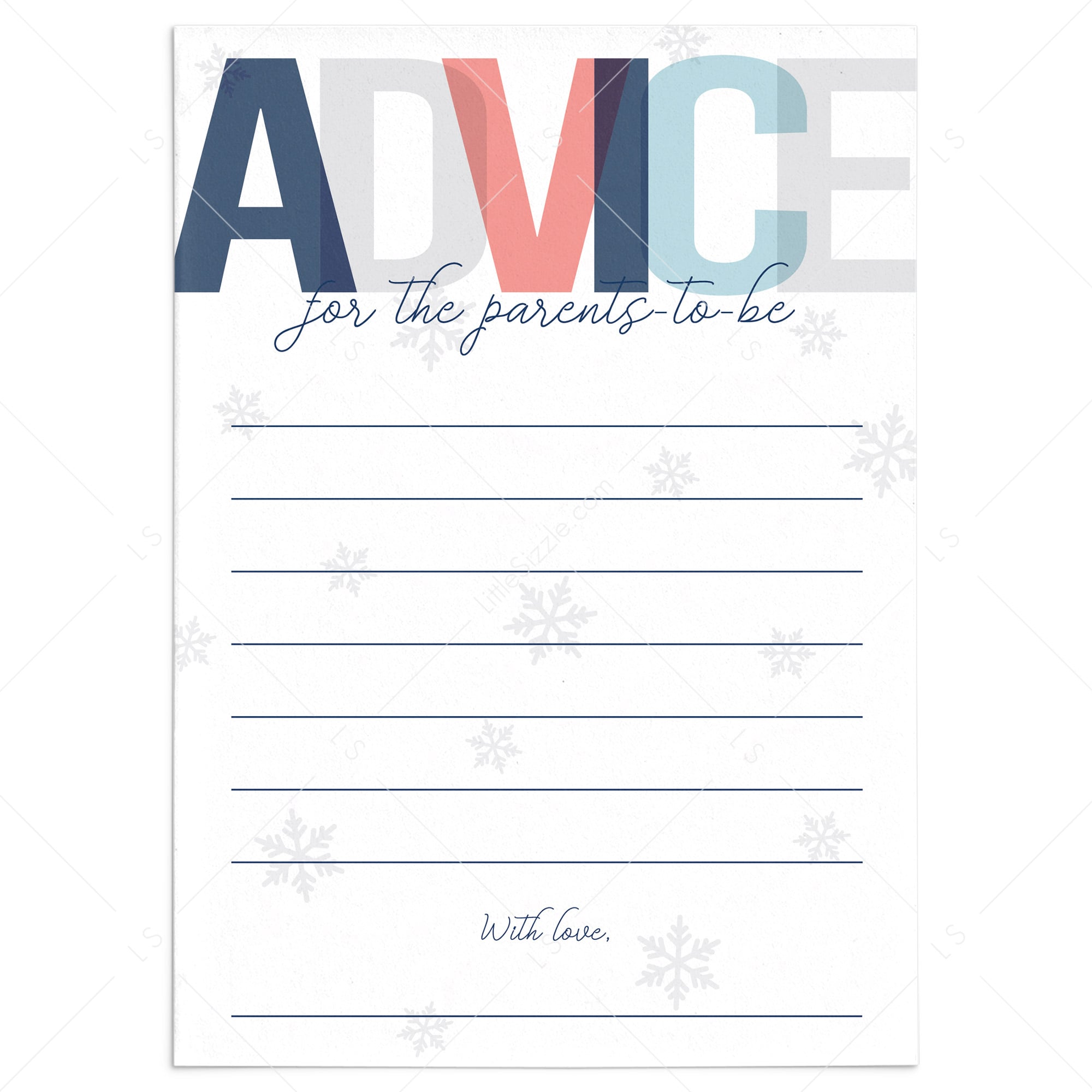Snowflake baby shower advice cards printable by LittleSizzle