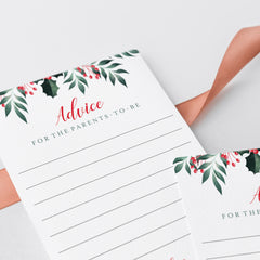 Printable Advice Cards for New Parents with Christmas Holly and Berries