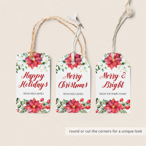 Floral Christmas Gift Tag Template | Personalized Christmas Tags ...