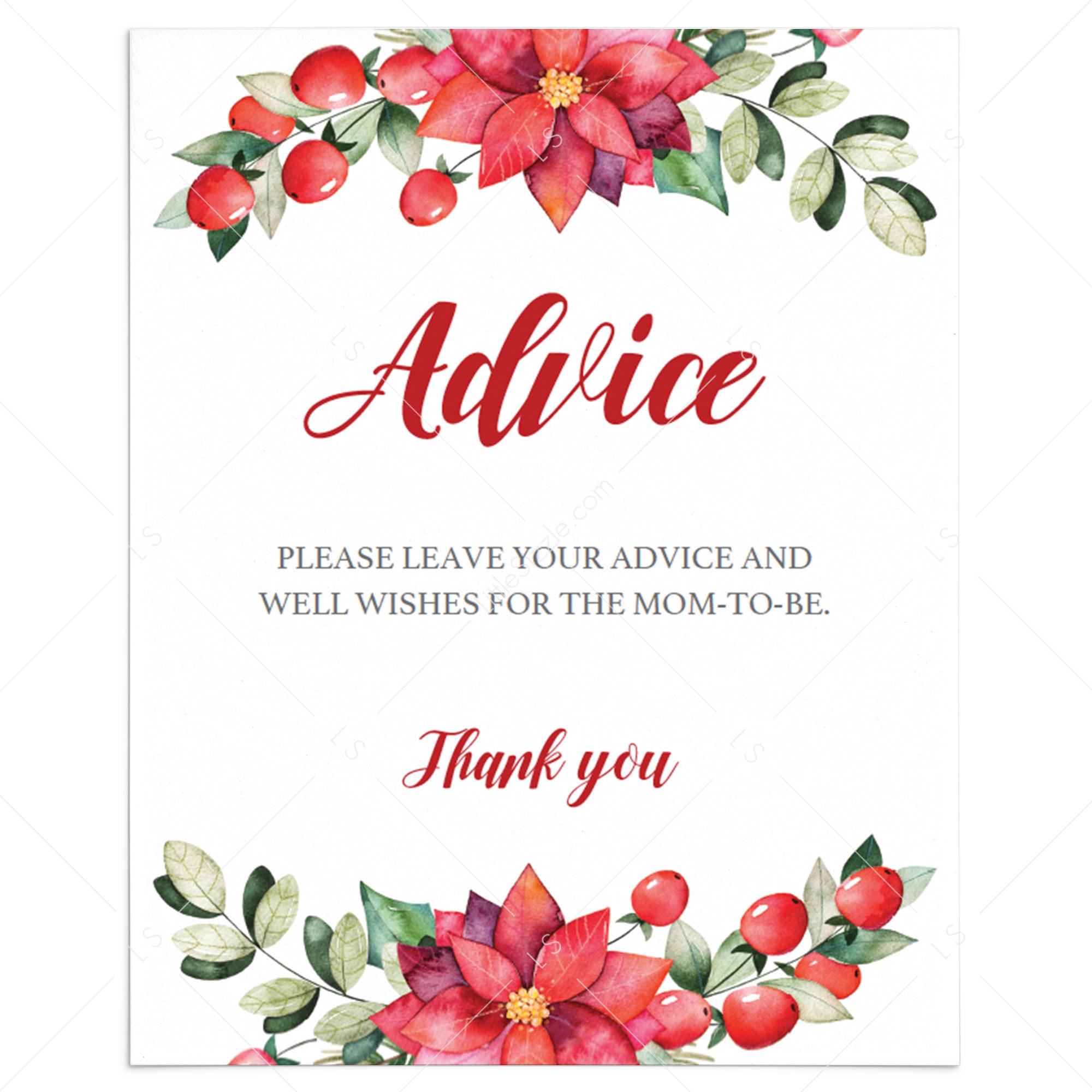 Red and Greenery Baby Shower Advice Sign Template by LittleSizzle