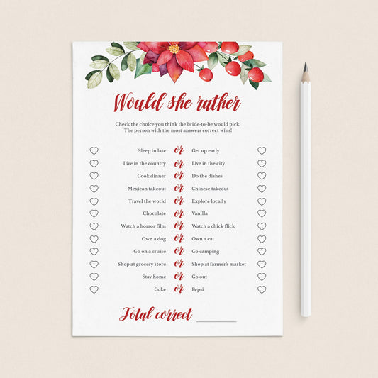 What Would She Rather Bridal Shower Game Printable by LittleSizzle