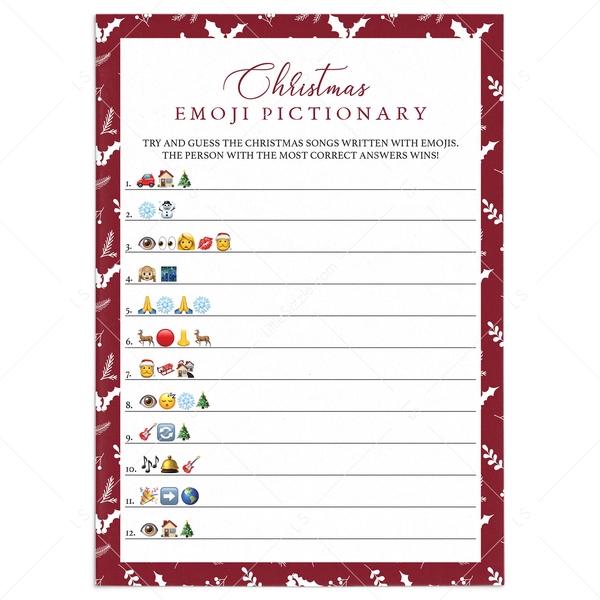 Christmas Song Emoji Game Instant Download by LittleSizzle