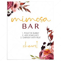Burgundy flowers mimosa bar table sign printable by LittleSizzle