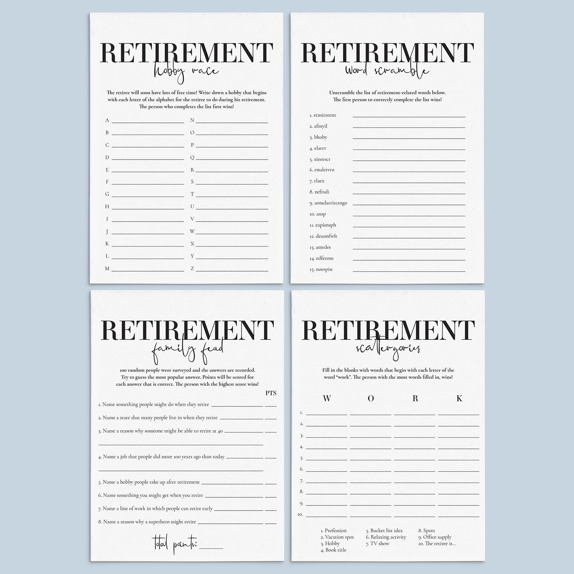 Modern Retirement Party Games Bundle Printable by LittleSizzle