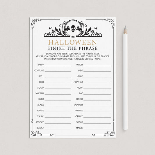 Vintage Halloween Party Game Finish The Phrase Printable by LittleSizzle