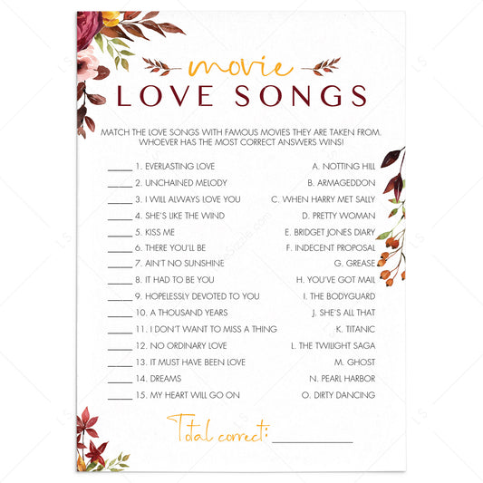 Movie Love Songs Matching Game Printable by LittleSizzle