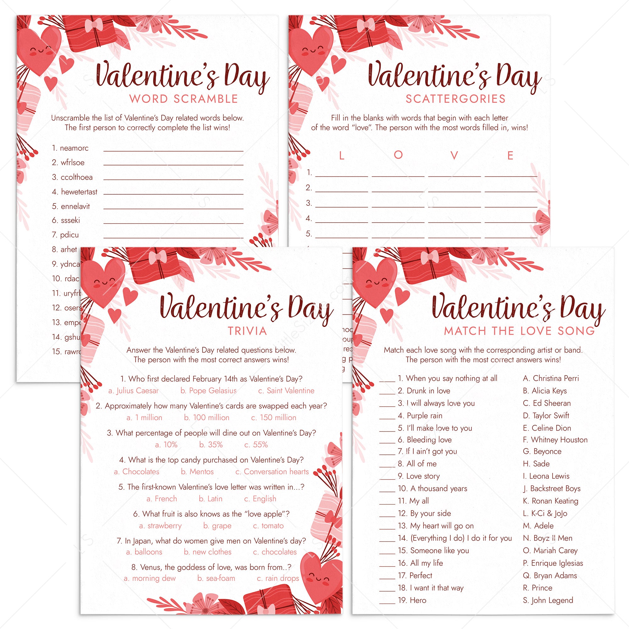 Romantic Valentine's Day Games Digital Files by LittleSizzle