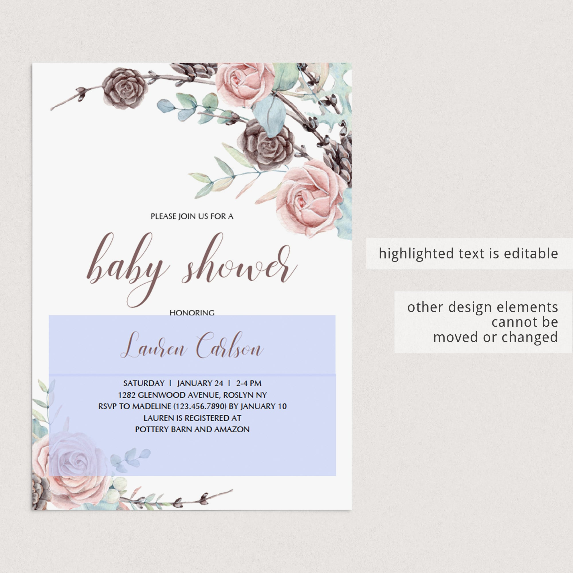 Winter floral baby shower invitation ideas by LittleSizzle