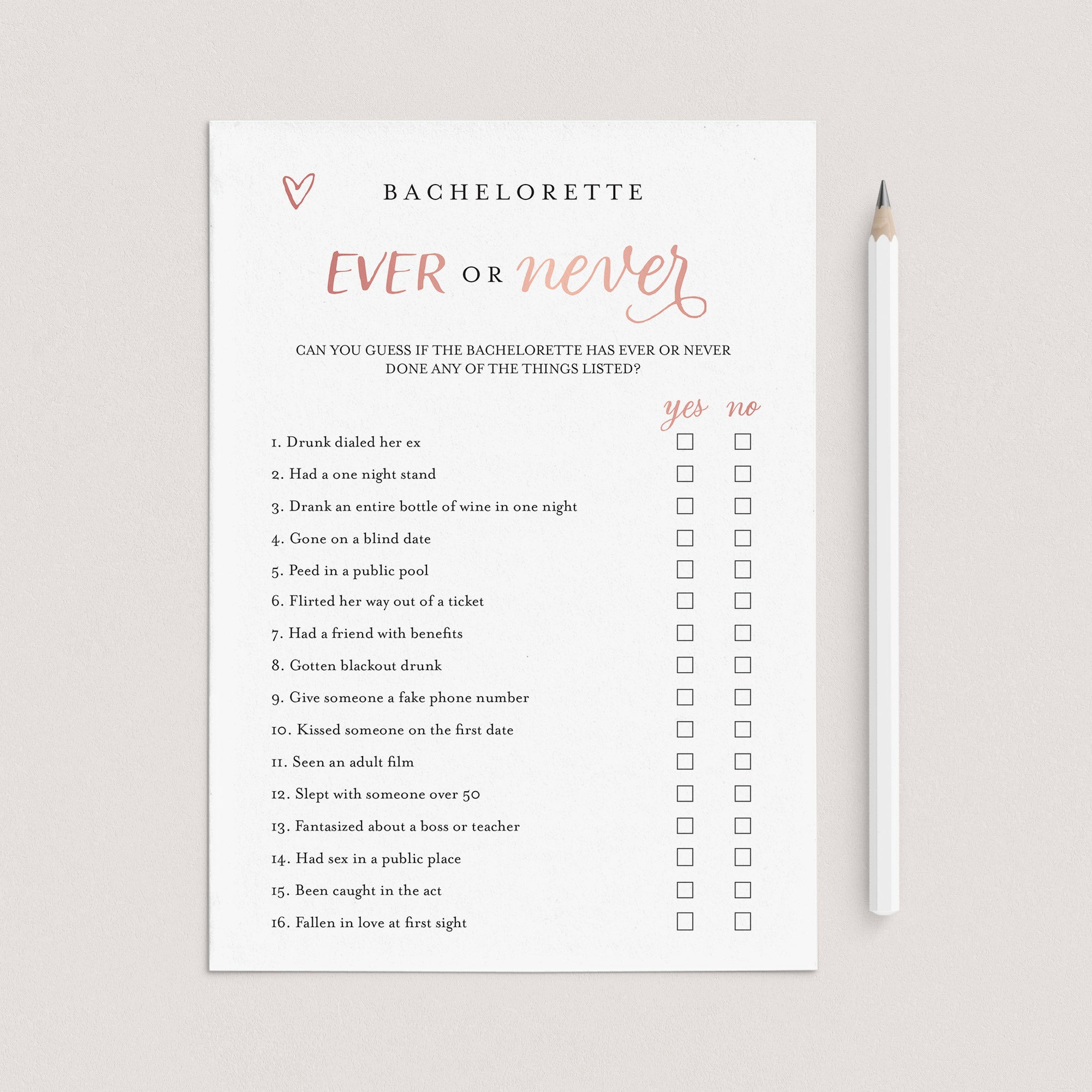 Ever or Never Rose Gold Bachelorette Game by LittleSizzle
