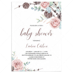 Pink roses baby shower invite template by LittleSizzle