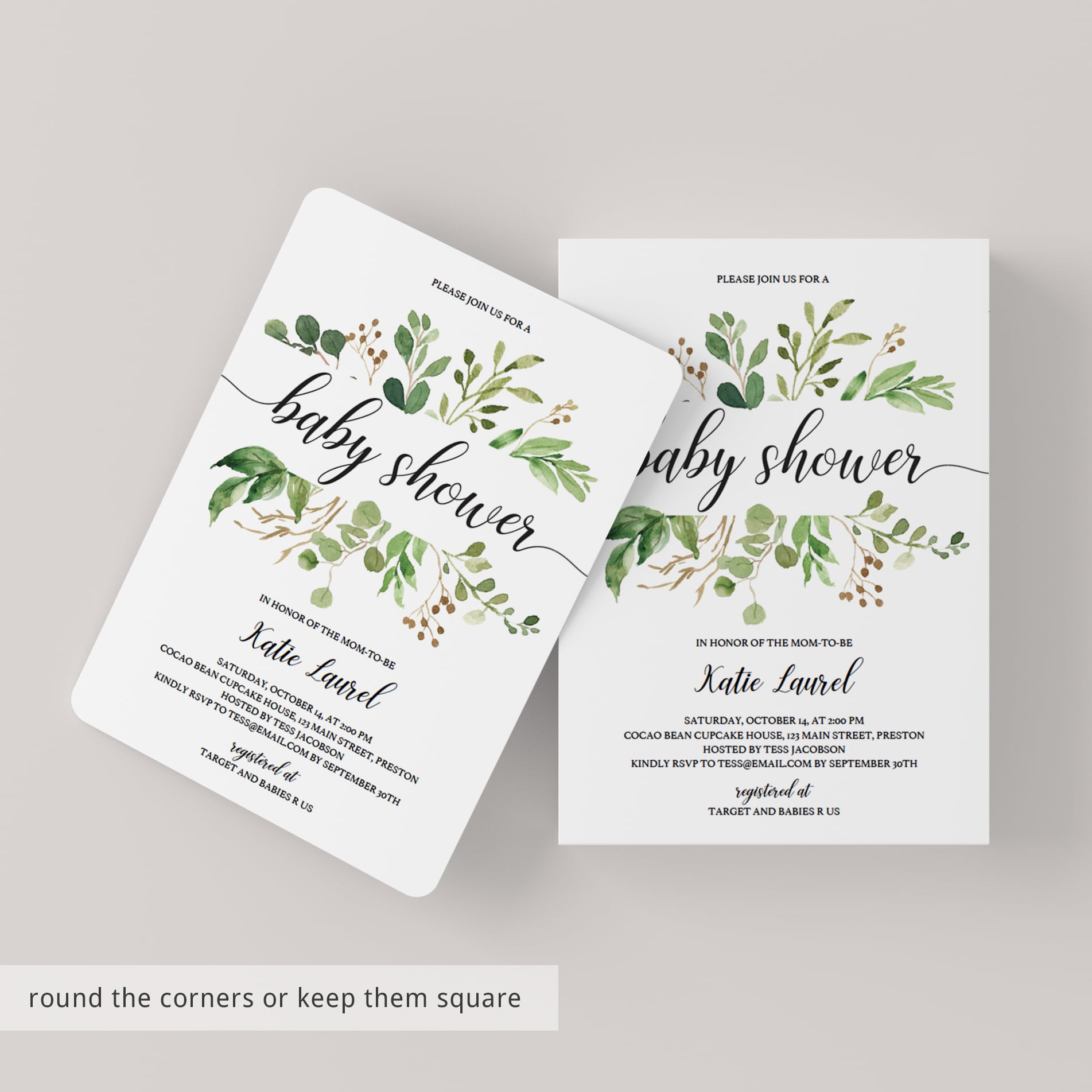 Green and white baby shower invitation evite template by LittleSizzle