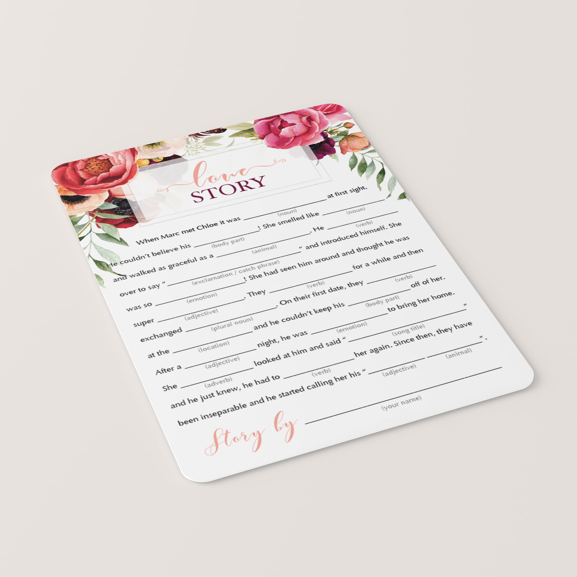 Bridal mad libs love story games printable by LittleSizzle