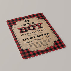 Rustic Baby Shower Invitation Kit Templates with Buffalo Plaid