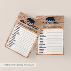 Wood and navy bear baby shower games by LittleSizzle