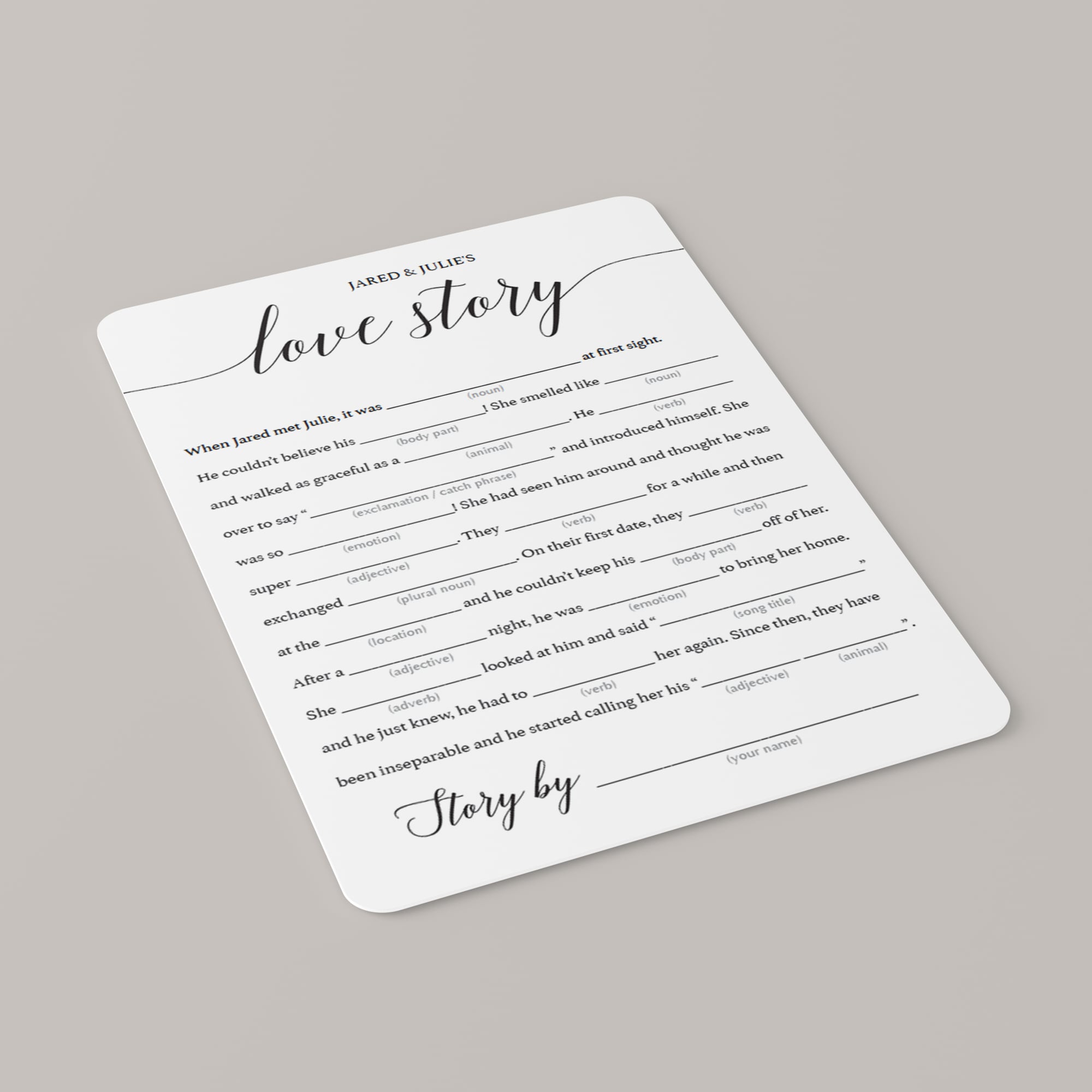Love story mad libs bridal shower game by LittleSizzle