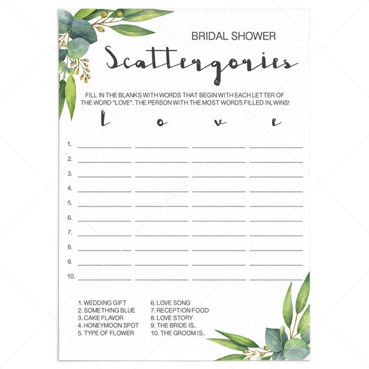 rustic chic bridal shower game scattergories by LittleSizzle