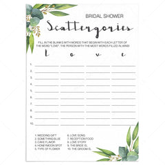 rustic chic bridal shower game scattergories by LittleSizzle