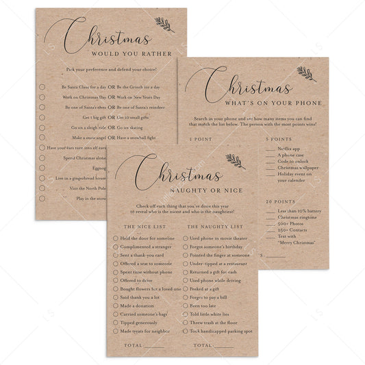 Rustic Christmas Party Games Printables Kraft Paper by LittleSizzle