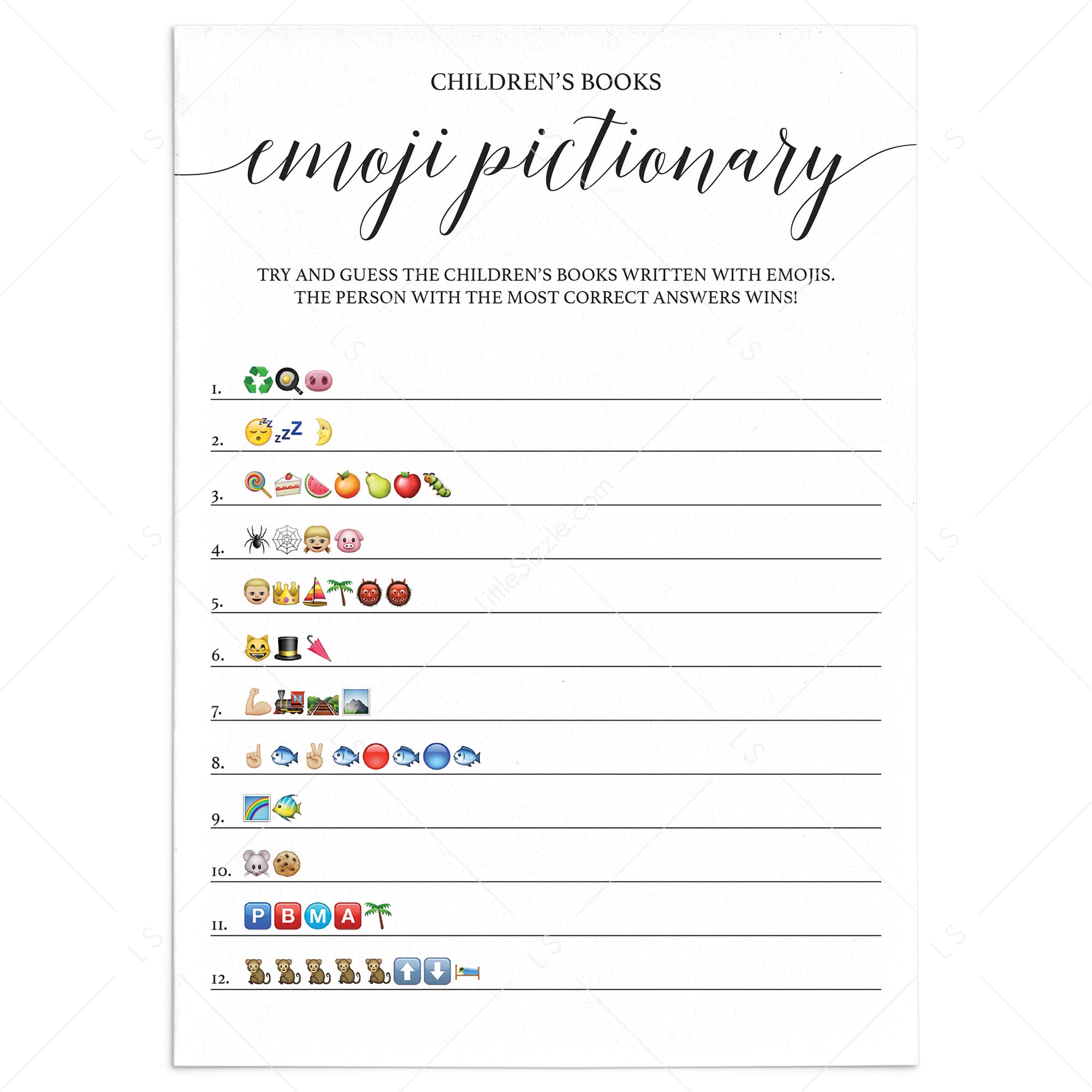 Baby shower emoji pictionary game printable by LittleSizzle