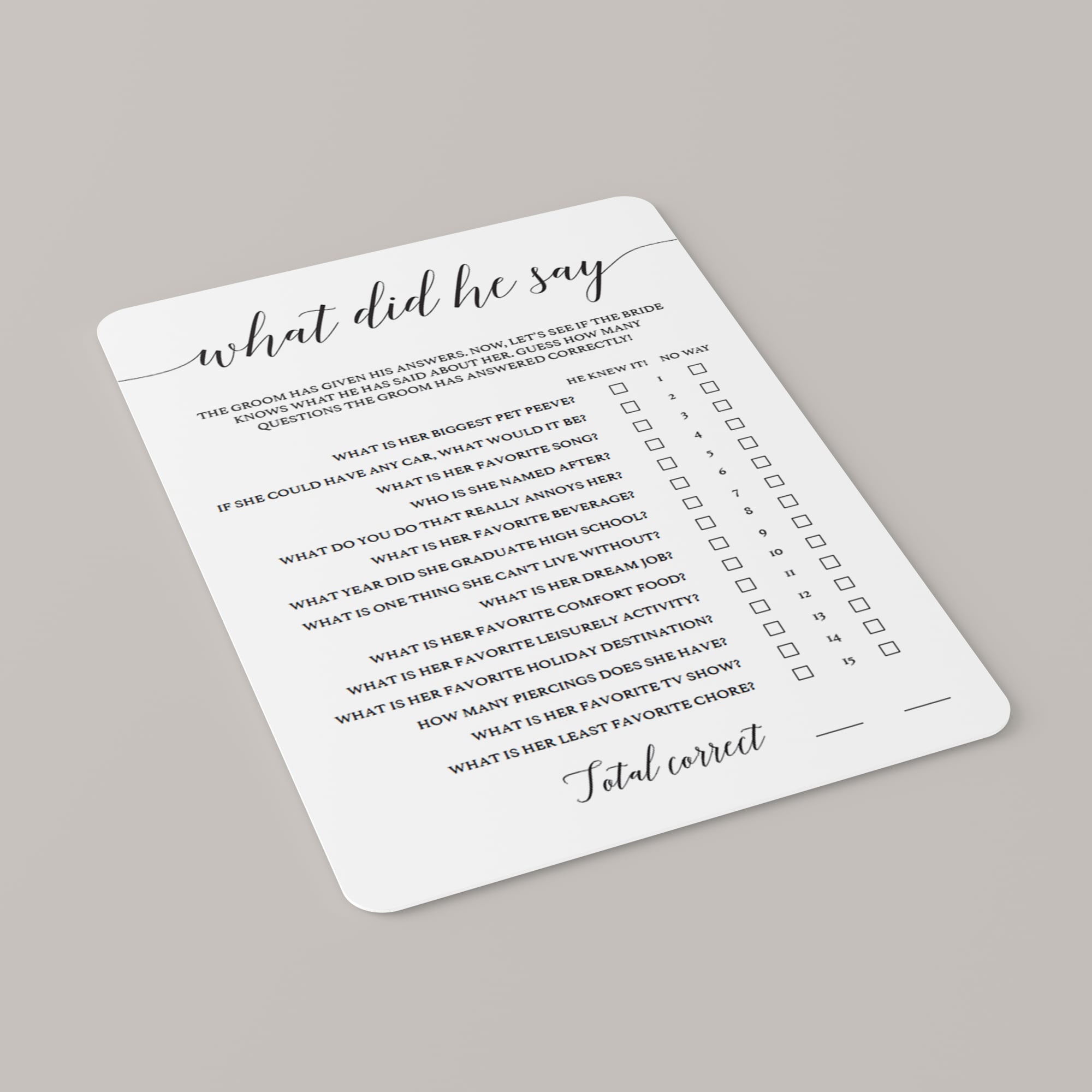 What Did The Groom Say | Bridal Shower Game Template | Download ...