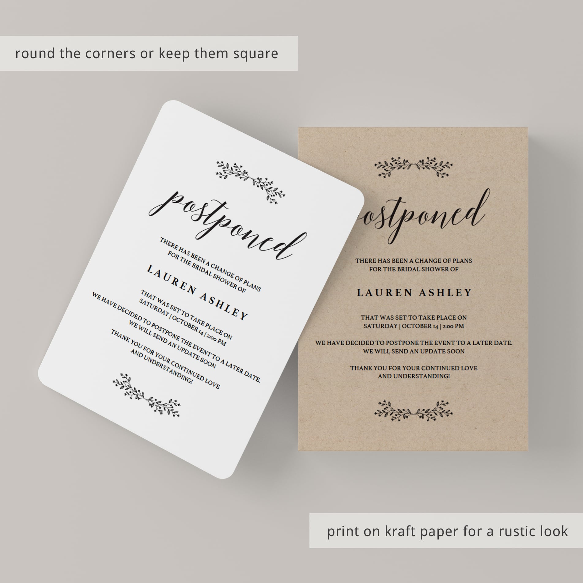 Change of date cards for bridal shower by LittleSizzle