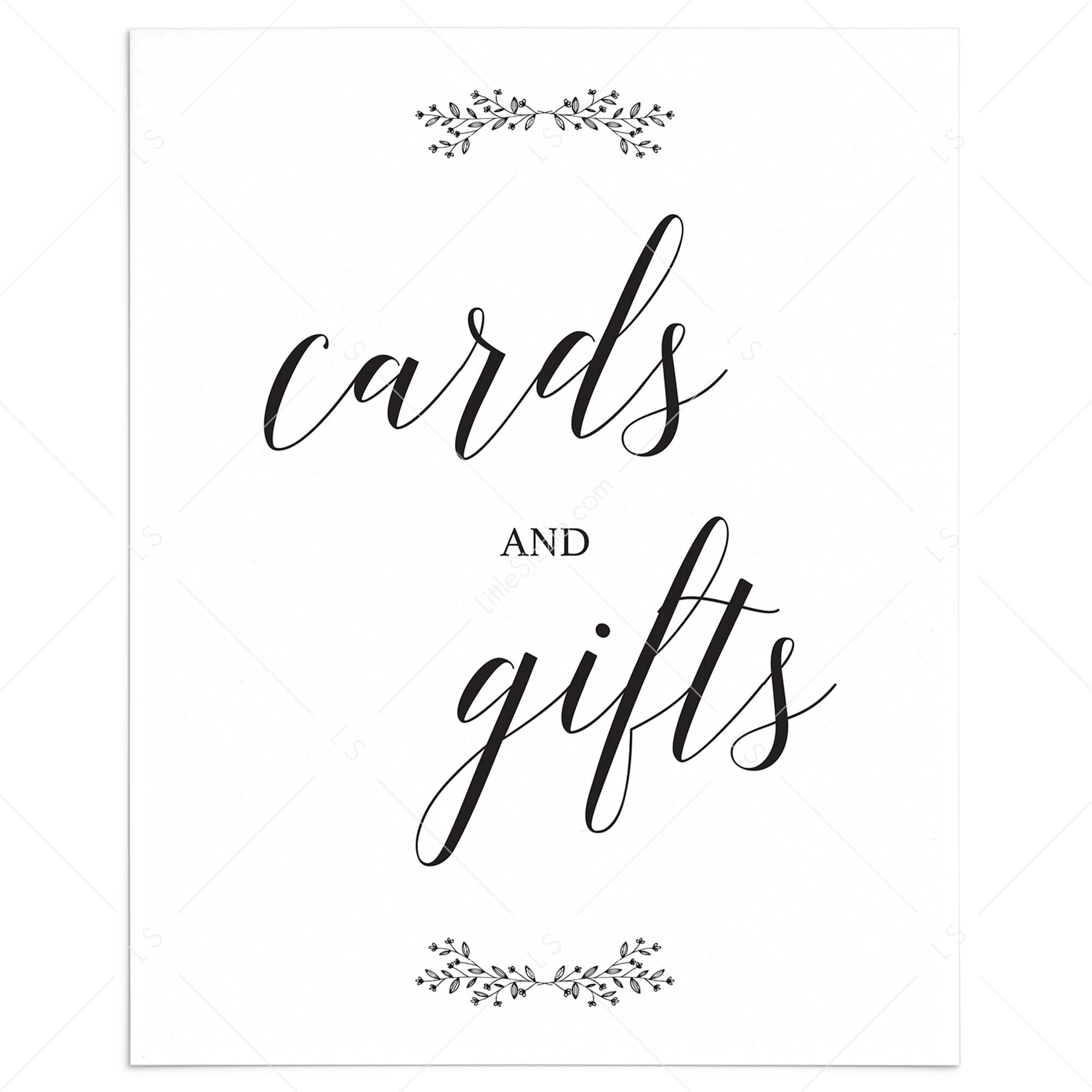 Black and White Cards and Gifts Sign Printable by LittleSizzle