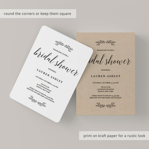 Rustic Wedding Shower Invitation Template | Editable template ...