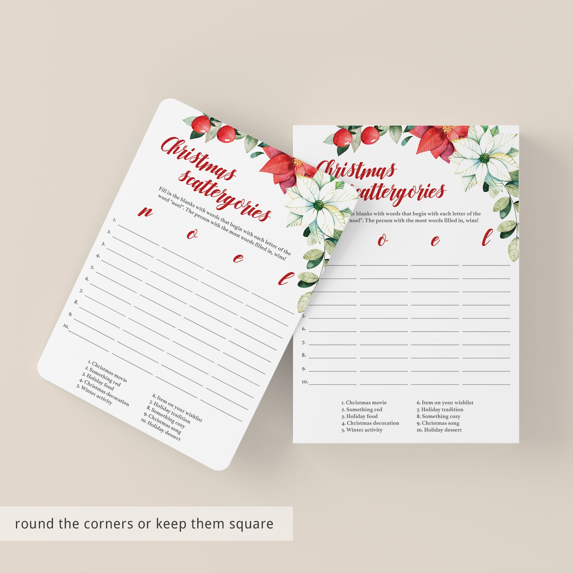 Floral Holiday Party Game Scattergories by LittleSizzle