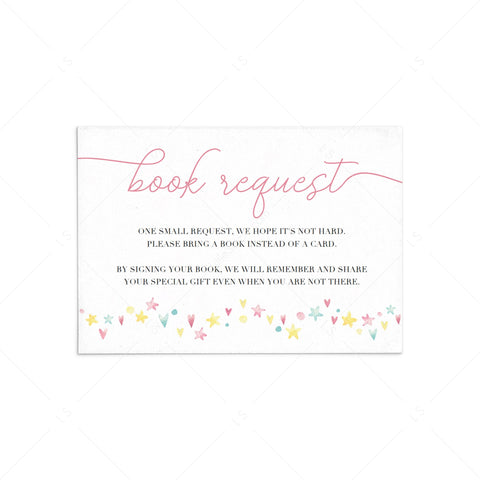 Rainbow book request card template | Hearts and stars baby shower ...