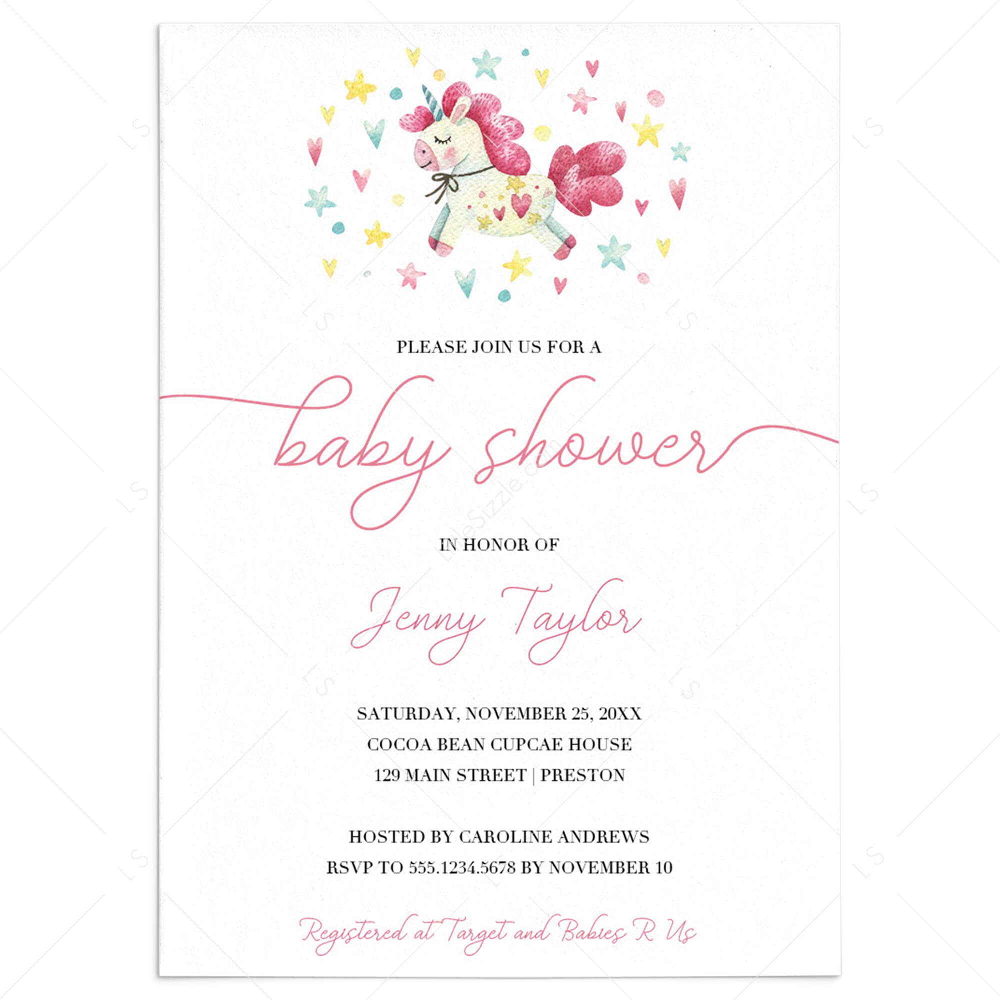Unicorn Baby Shower Invitation Template by LittleSizzle