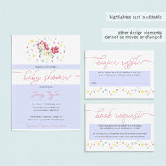Unicorn Baby Shower Invitation Set