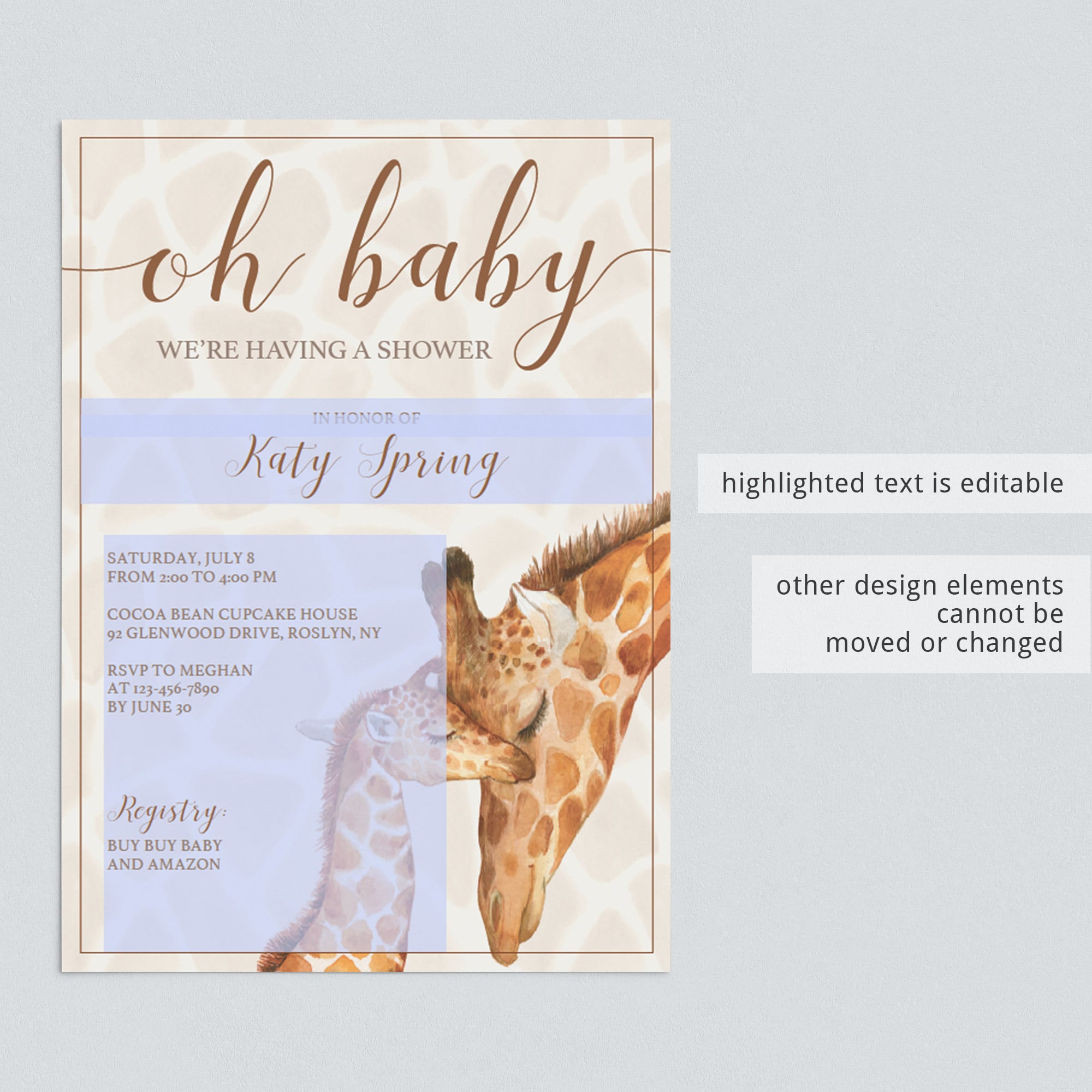 Editable safari baby shower invitation template PDF by LittleSizzle