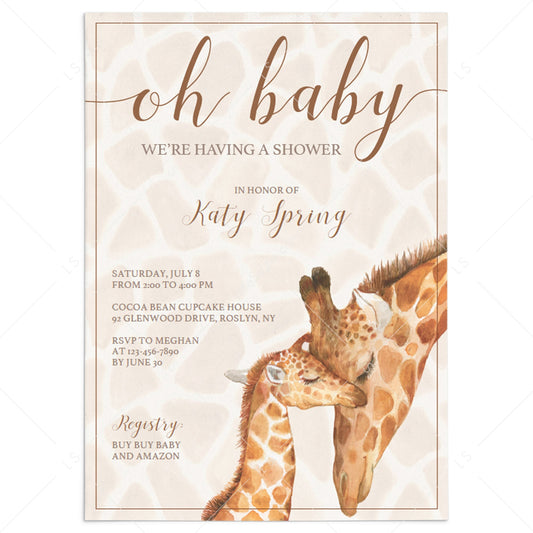 Giraffe printable baby shower invitation template by LittleSizzle