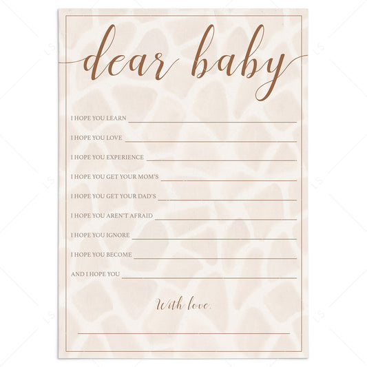 safari baby shower game cards dear baby by LittleSizzle
