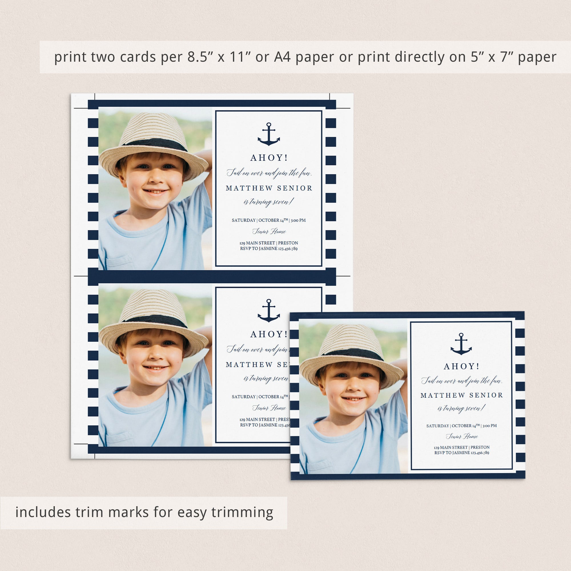 Nautical birthday party invitations with photo by LittleSizzle