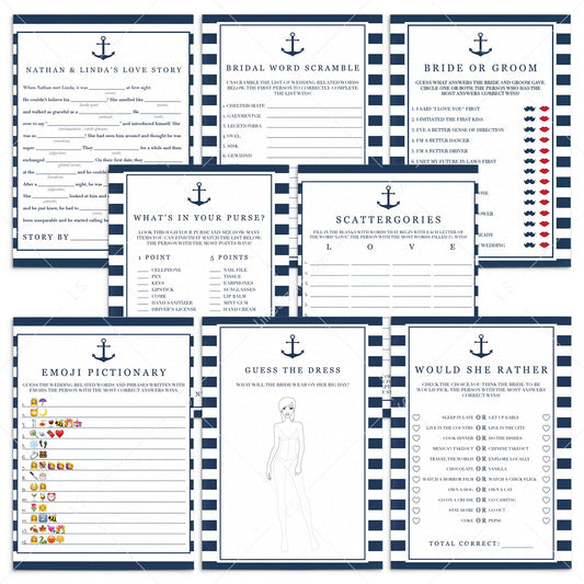 sailor bridal shower games bundle printables set of 8 by LittleSizzle