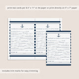 sailor themed bridal shower mad libs love story cards